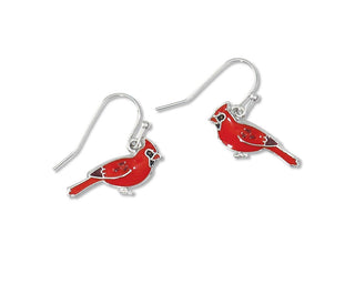 Earrings-red enamel cardinals