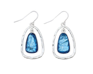 Hammered Ring & Blue Enamel Earrings
