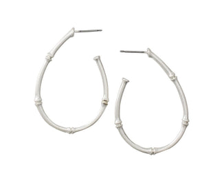 Silver Bamboo Oval Hoops Earrings