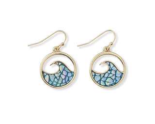 Round Blue Mosaic Wave Earrings