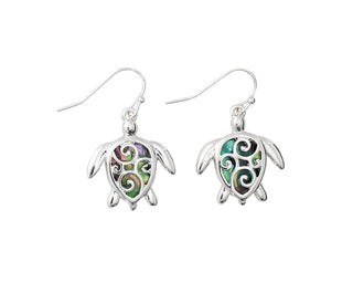 Silver Turtle Over Abalone Earrings