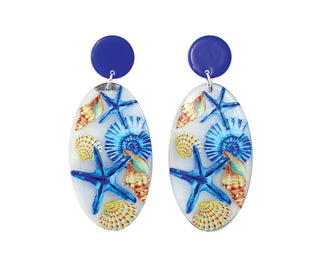Blue Sealife Oval Earrings
