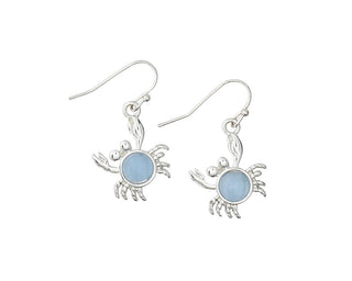 Silver Crab with Blue Resin Earrings