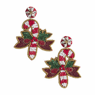 Holiday Beaded Earrings - Candy Cane
