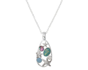 Silver Starfish Color Stones Necklace