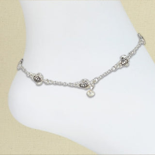 Silver Turtle & Pearl Anklet