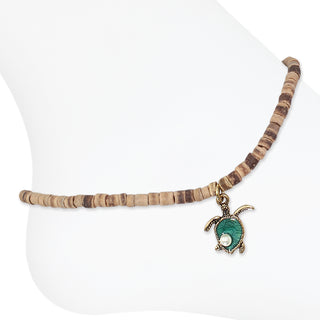 Turtle Drop w/ Natural Beads Anklet