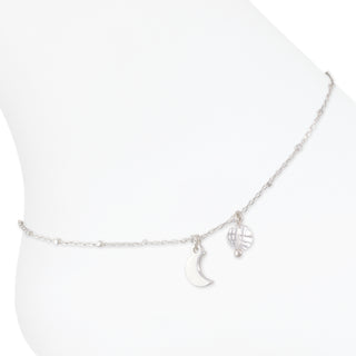 Silver w/Crystal Bead and Moon Anklet