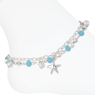 Two Row Beaded Starfish Drop Anklet