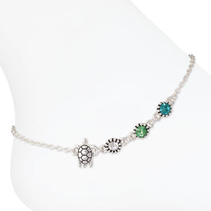Turtle w Green Crystals Anklet
