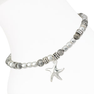 Silver Beaded Starfish Anklet