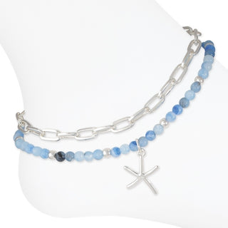 Starfish and blue beads Anklet