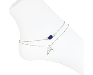 Dolphin with Blue Sea Glass Anklet
