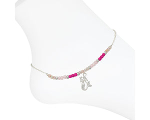 Anklet-Silver Mermaid Pink Beads