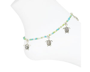 Turtles with Turq Beads Anklet