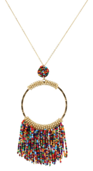 Gentry Necklace - Multi & Gold Beaded Hoop