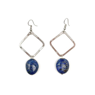 Silver Plated Geometric Earrings - Lapis