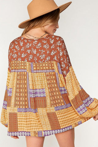 Color Block Woven Blouse Top