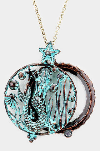 Mermaid Magnifying Necklace in Patina