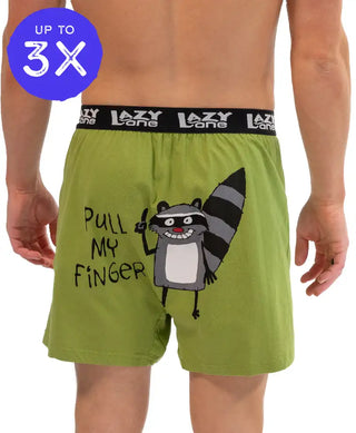 Pull My Finger Men's Funny Raccoon Boxer