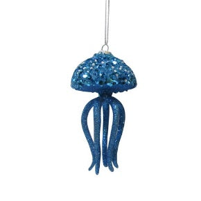 Glass Jellyfish Ornament in Royal Blue