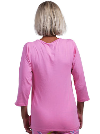 Nicole 3/4 Sleeve V-Neck Top - Pink