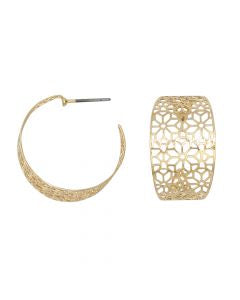 Gold Flower Cutout Hoop Earrings