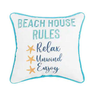 Beach House Rules Embroidered Throw Pillow