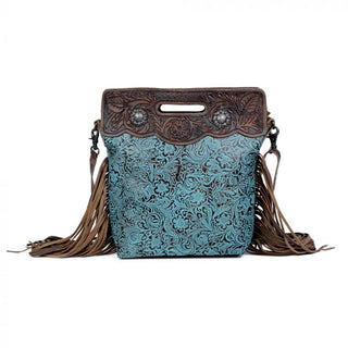 Blue Vine Hand-Tooled Handbag