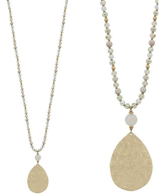 Hammered Metal Teardrop Necklace Set in Natural