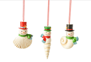 Snowmen Seashell Ornaments - 3 Colors Available!