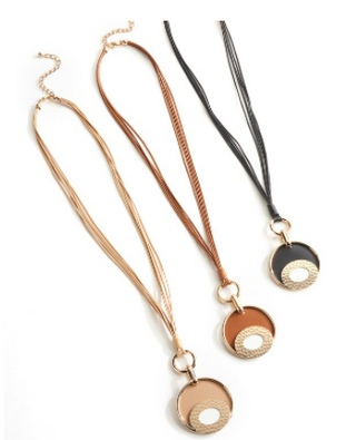 Necklace with a Layered Round Pendant - Available 3 Colors!