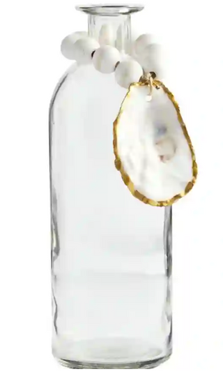 WHITE OYSTER BEADED VASE