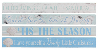 WOOD LONG CHRISTMAS NAUTICAL BLOCK TABLETOP SIGN - 4 ASSORTED