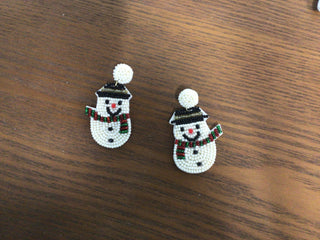 Beaded Christmas Snowman Drop Earrings