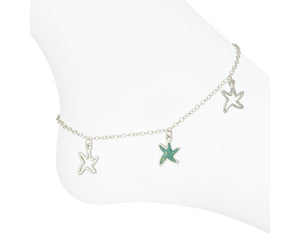 Anklet-Open Starfish w aqua glitter