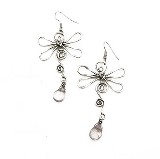 Dragonfly Earrings with Rose Quartz
