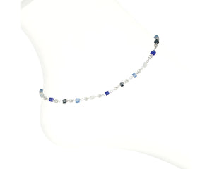 Anklet-Blue White Silver Starfish
