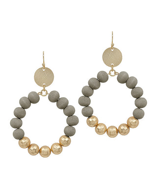 Wood Bead Circle Earrings In Gray