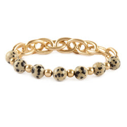 Link Chain Bracelet With Stone Beads In Dalmatian