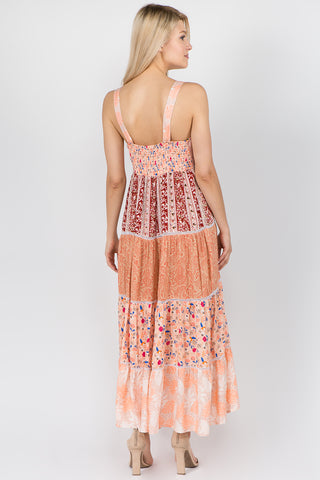Patty Patchwork Maxi Dress in Coral