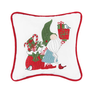 Gnome Presents Embroidered Throw Pillow