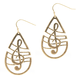 Treble Clef Music Earrings in Gold