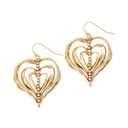 Triple Layered Heart Earrings in Gold