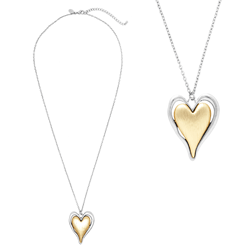 Double Heart Necklace in Two Tone