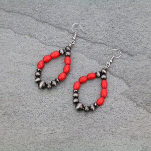 Red Pearl Beaded Dangle Earrings