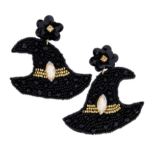 Beaded Witch's Hat With Flower Earrings