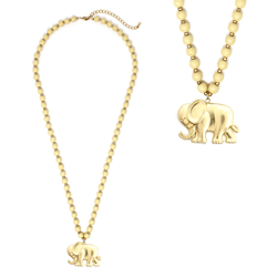 Elephant Wood Beaded Necklace in Natural