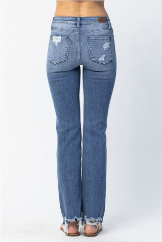 Mid Rise Destroyed Straight Jeans by Judy Blue