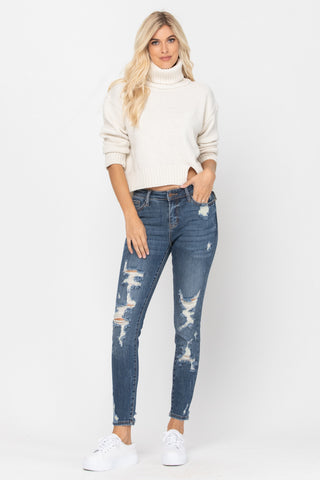 Midrise Heavy Destroyed Skinny Jean